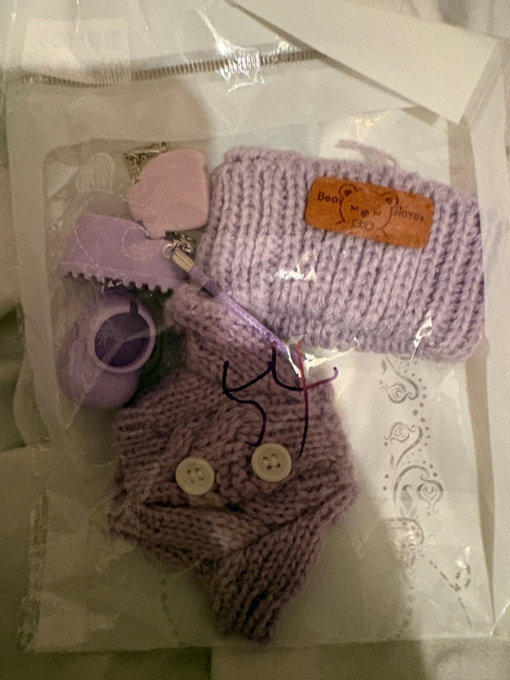 Minature Knit Hat and shoe set made for a Labubu neot